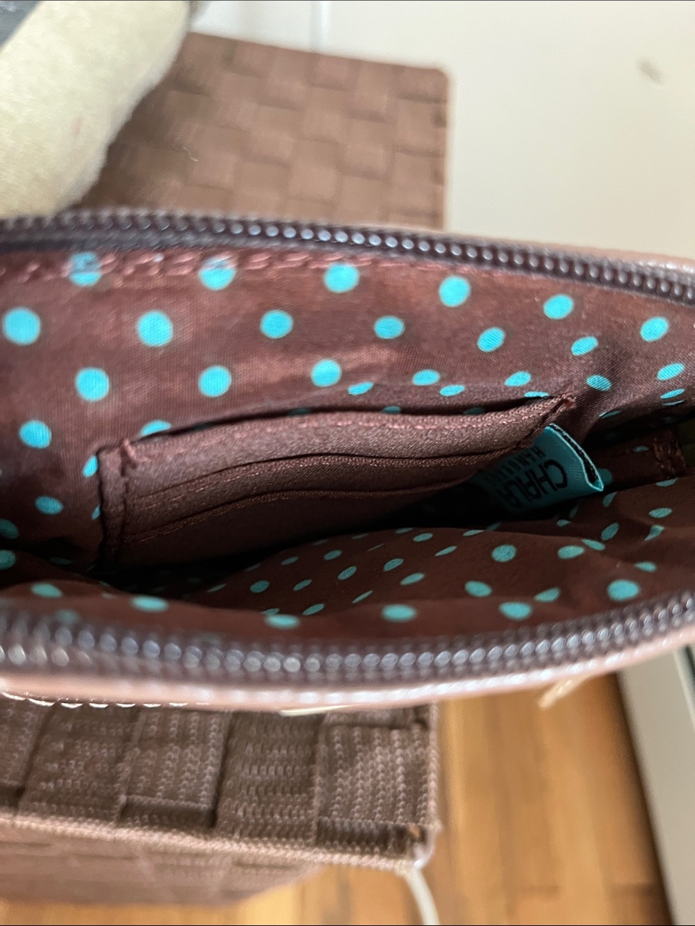 Chala Brown Crossbody Bag with Mint Paw Applique and Heart Charm - Picture 2 of 2
